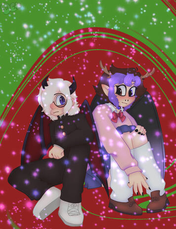 Art of my Boyfriend Ares and I as Dandadan Characters (okarun and momo) for his birthday